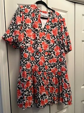 THML Floral V-Neck Short Sleeve Tiered Dress